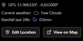 Dashboard station location, weather and rainfall