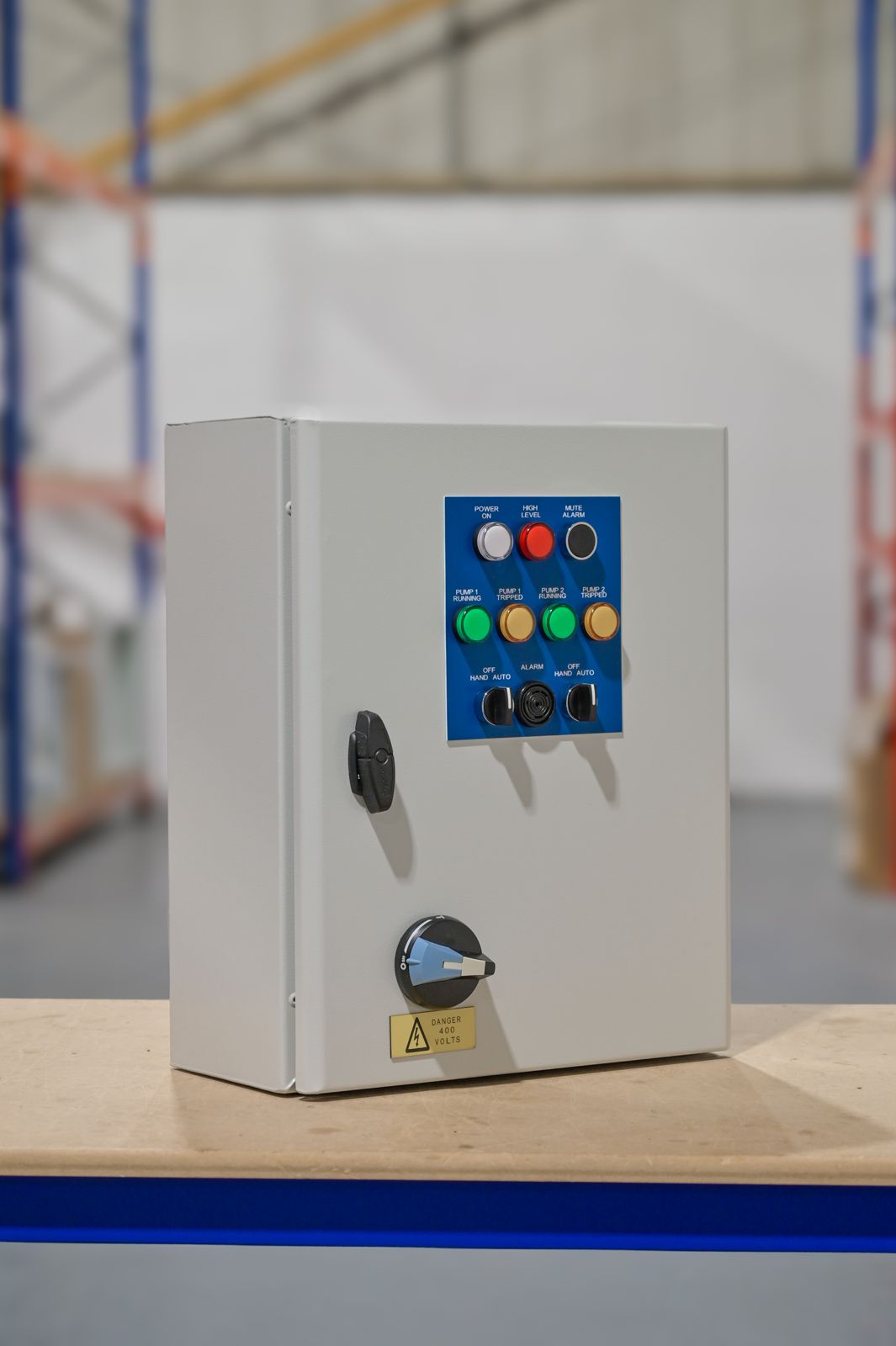 A G&G wastewater pump control panel, door closed